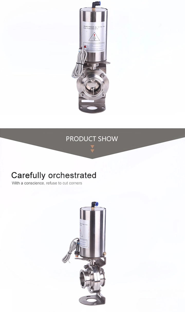 SS304 SS316L Stainless Steel Pneumatic Hygienic Sanitary Clamp Butterfly Valve with Approach Switch for Cosmetic