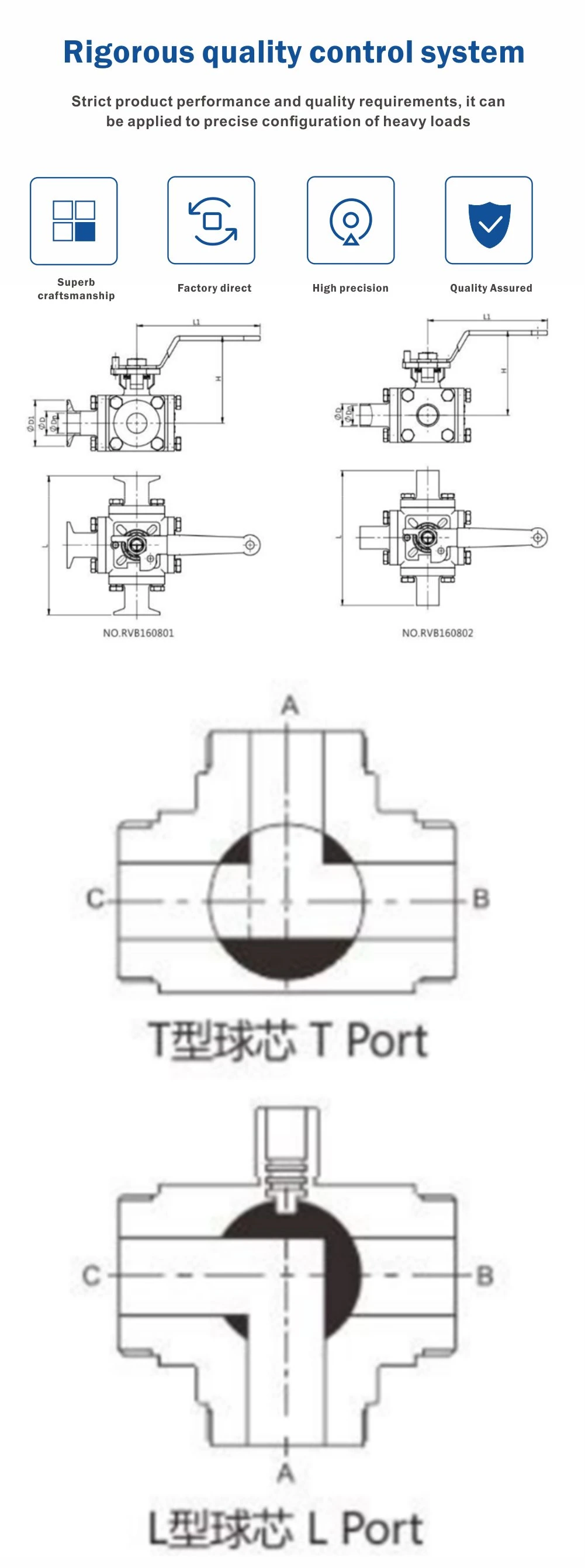 Factory 304L Stainless Steel Sanitary Full-Bore Three-Way Manual Quick-Fit Welding T-Type L-Type Ball Valve