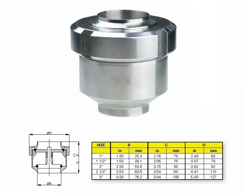 OEM Manufacturer Precision Casting Sanitary Stainless Steel SS304 SS316 Union Type Check Valve Used in Sanitary Industry Drink Water Beer Brewery Industry